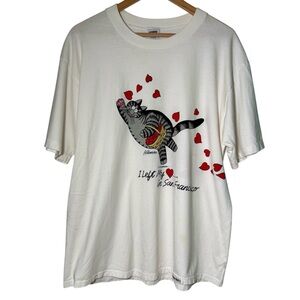 Vintage Crazy Shirt B Kliban Cat Left My Heart In San Francisco White Tshirt LG
